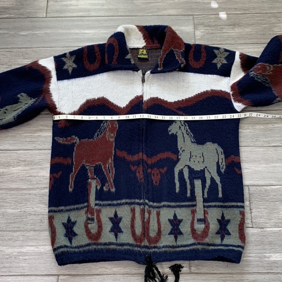 Tejidos Ruminahui Vintage Alpaca Wool Western Cowboy Horse Hooded Sweater Jacket - Picture 6 of 14